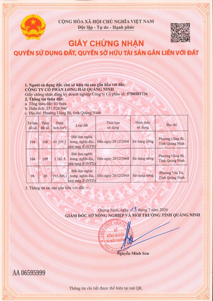 Giấy chứng nhận Quyền Sử Dụng Đất của Thiên Phúc Vĩnh Hằng
